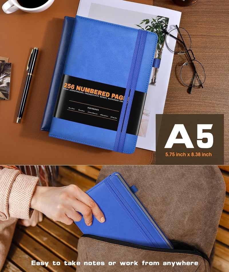 dilitego Lined Journal Notebook for Women Men, 256 Numbered Pages Hardcover Leather Journals for Writing, A5 Journaling Notebooks, College Ruled Journal for Business Work School Note Taking 5.75" x 8.38" Blue - Image 3